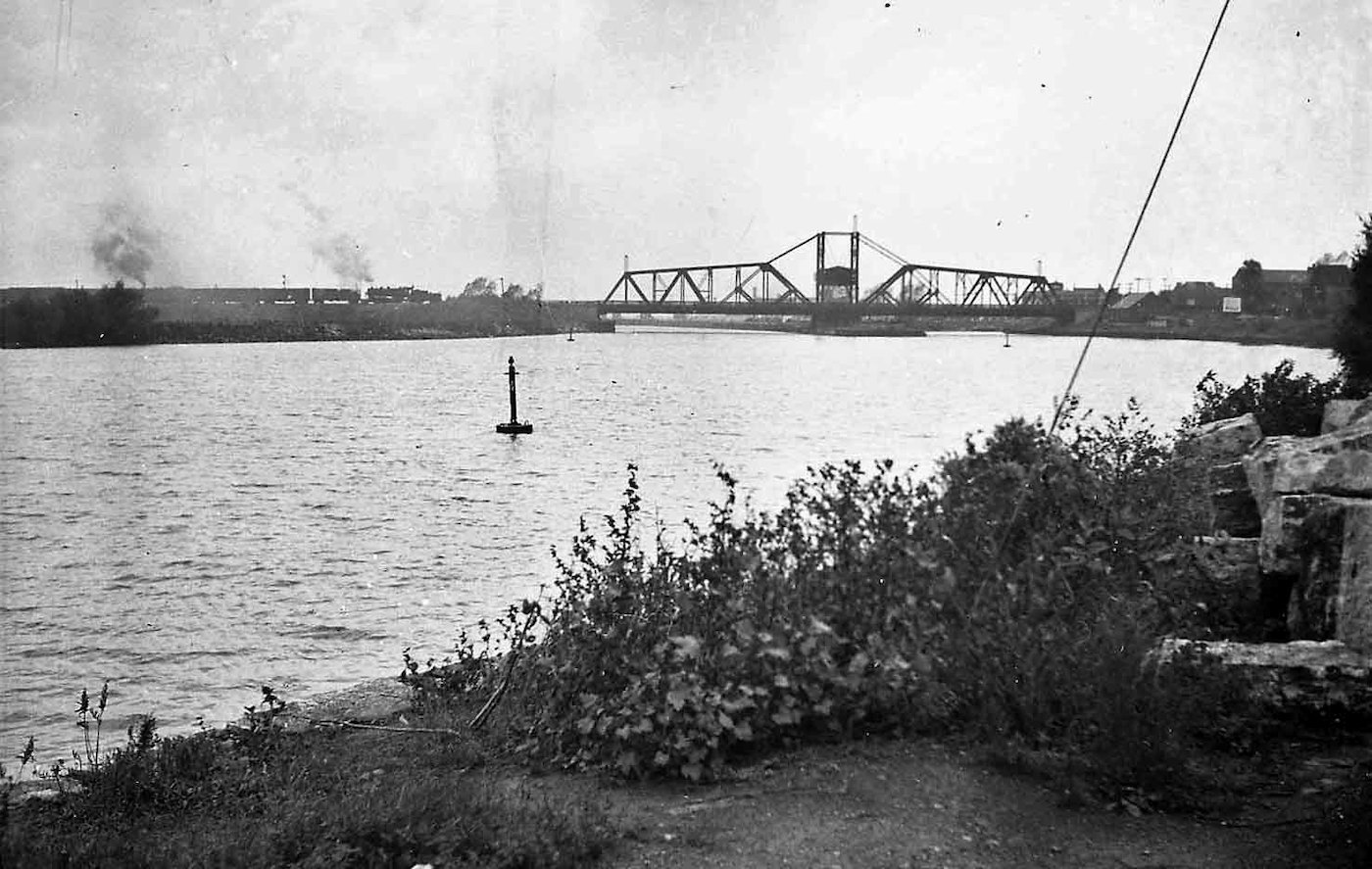 Railroad Swing Bridge across a River