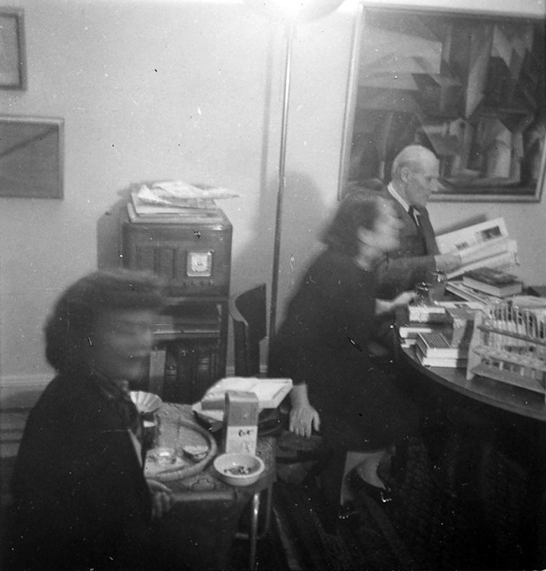 Christmas 1945. Jeanne, Julia, and Lyonel Feininger