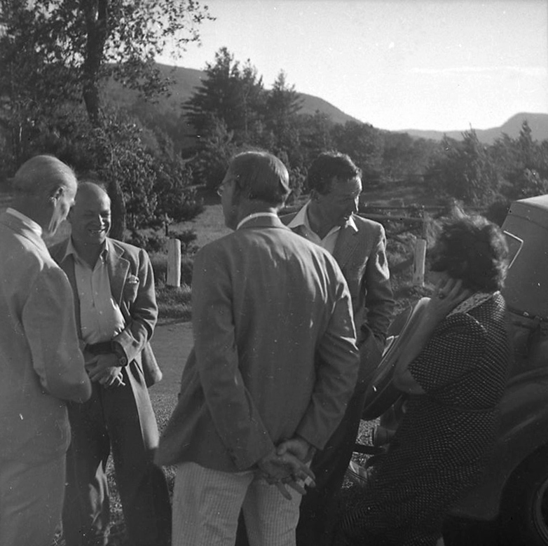 Group waiting at Route 7. Lyonel Feininger, Curt Valentin, Frank Kortheuer [front], Perry Rathbone, Julia Feininger