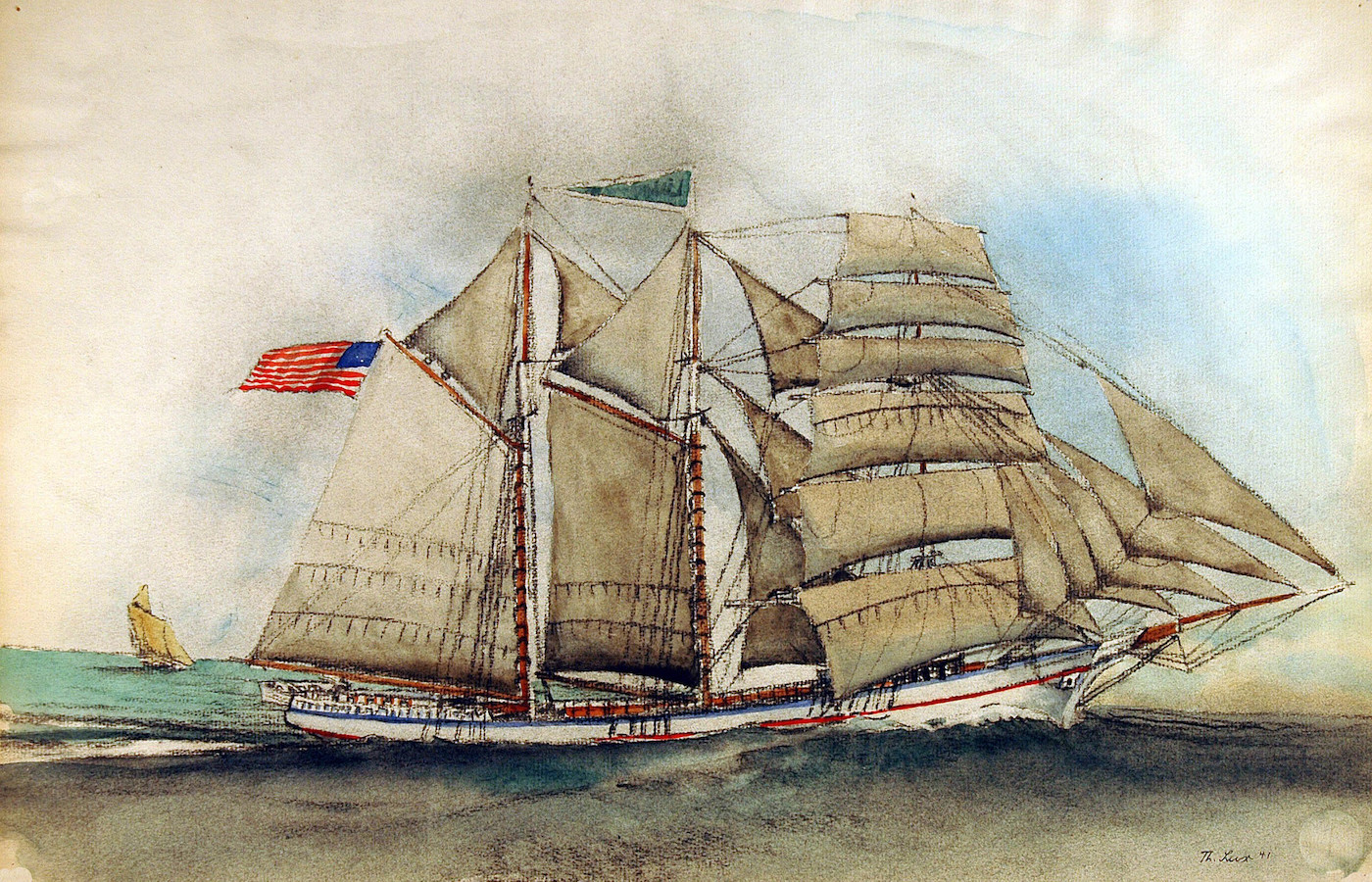 Segelschiff unter amerikanischer Flagge*