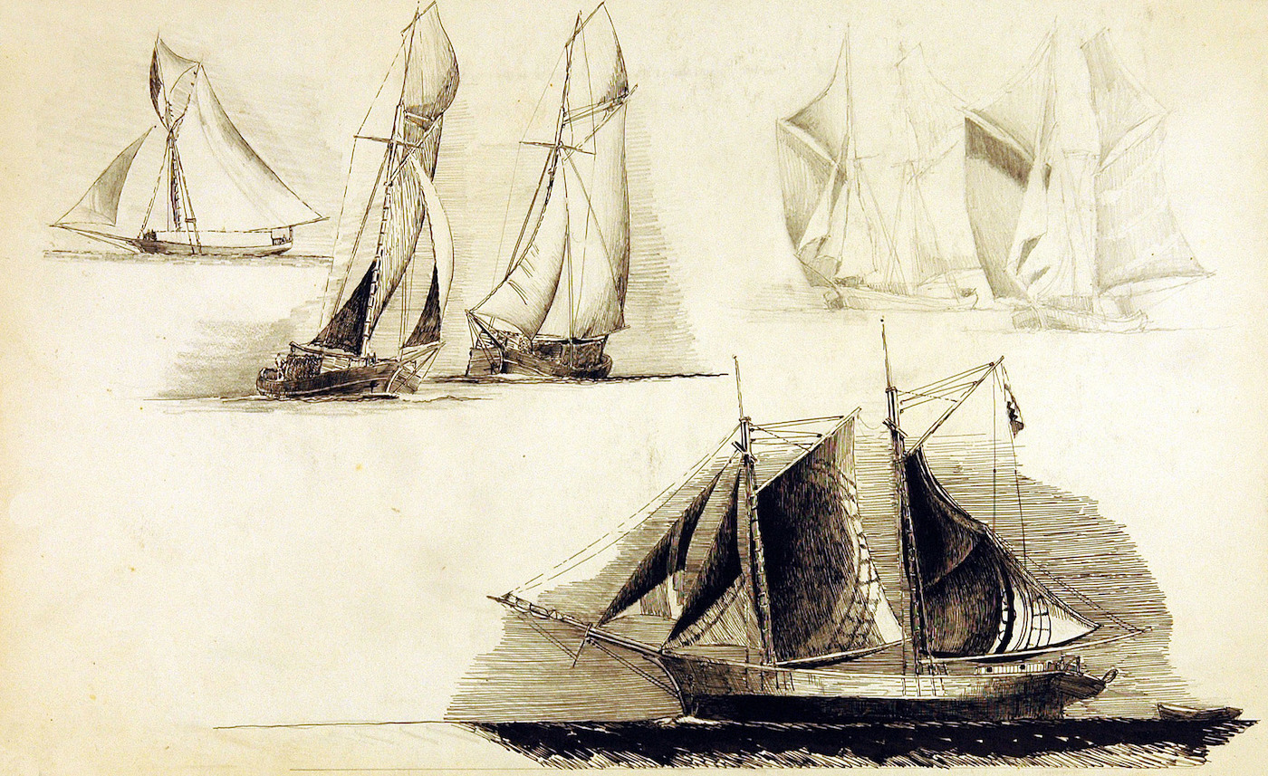 Ansichten von fünf Schiffen unter Segeln und ein Finnischer Schoner*