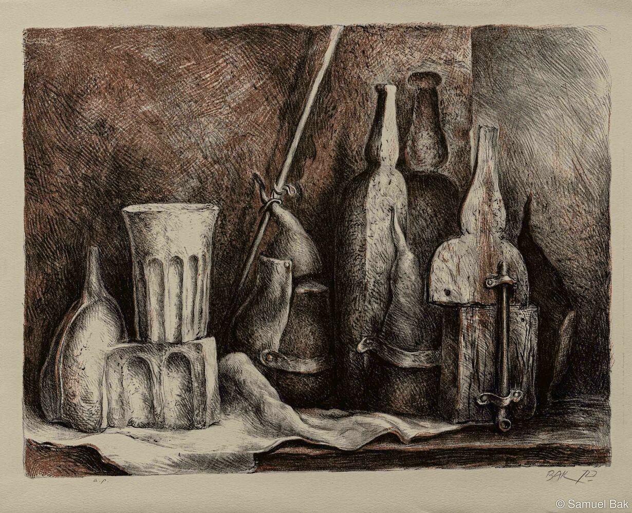 Still Life with Bottles, Pears and Glass