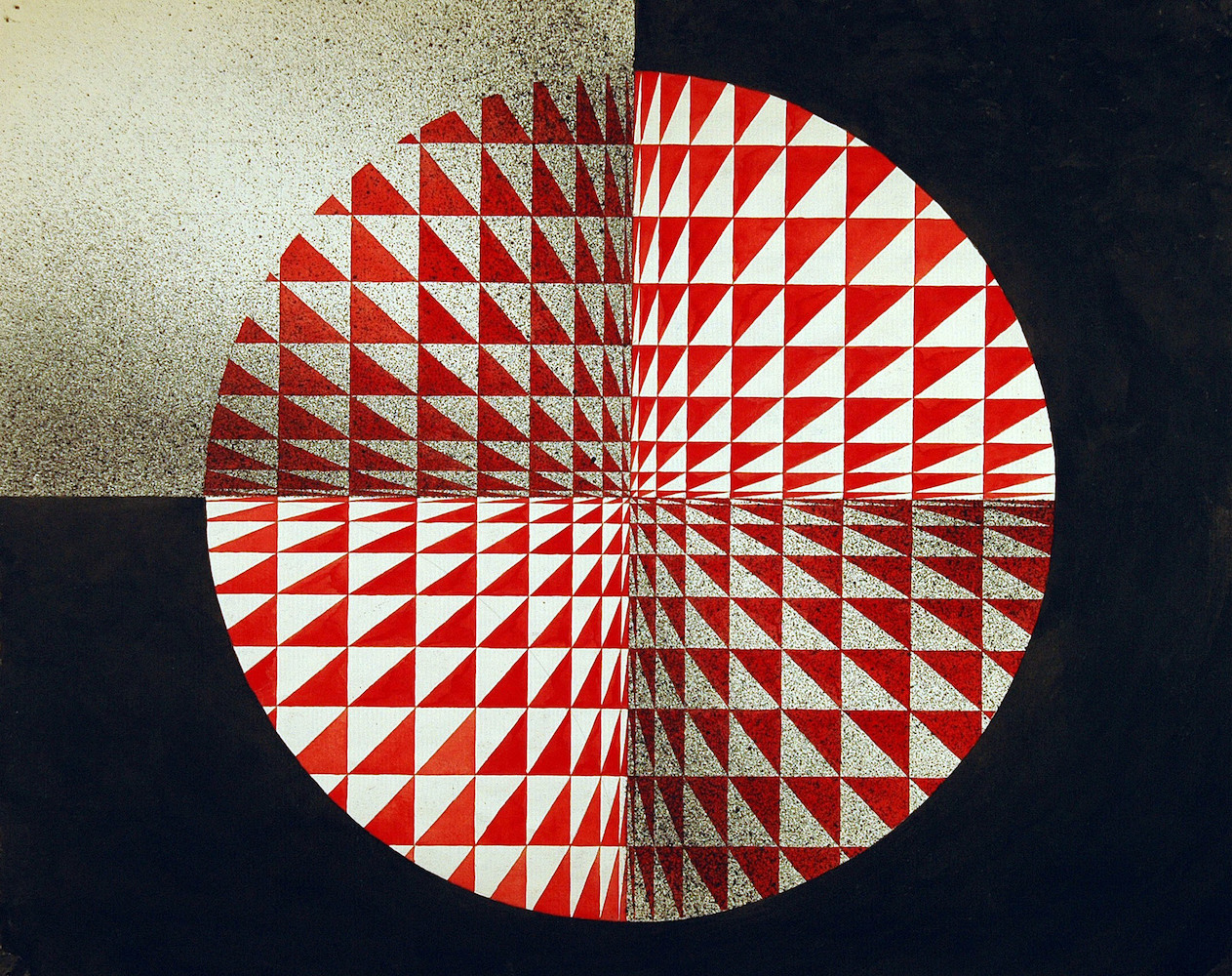 Kreis mit roten Dreiecken auf schwarzen Flächen*