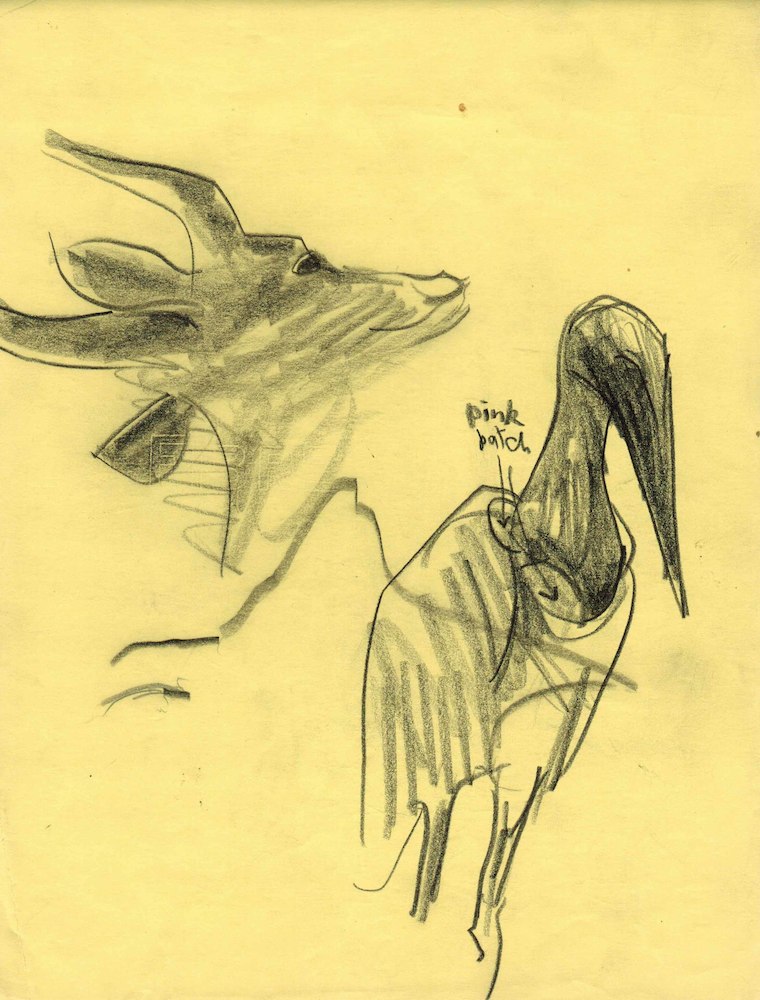 Study of a Crane and a Deer