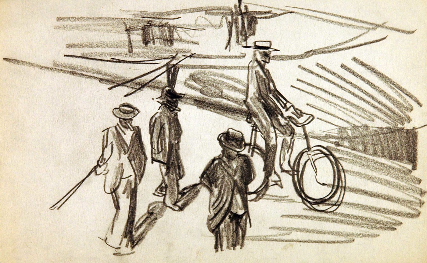 Französische Skizzen. Mann auf Fahrrad