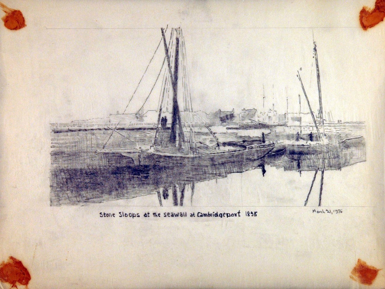 Steinschaluppen an der Uferpromenade von Cambridgeport 1895*