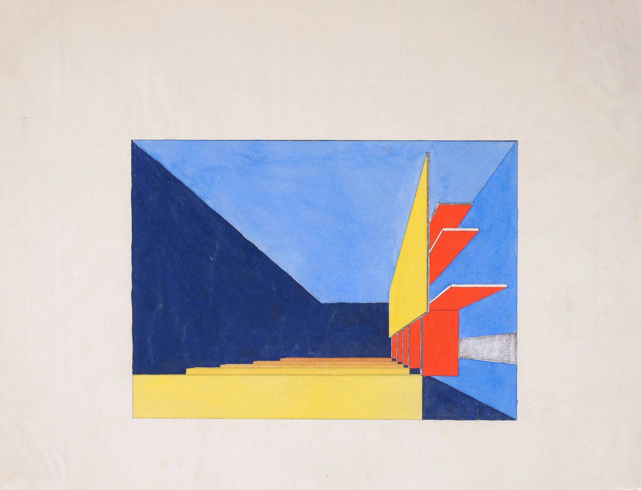 Stage construction. Space in blue, yellow and red