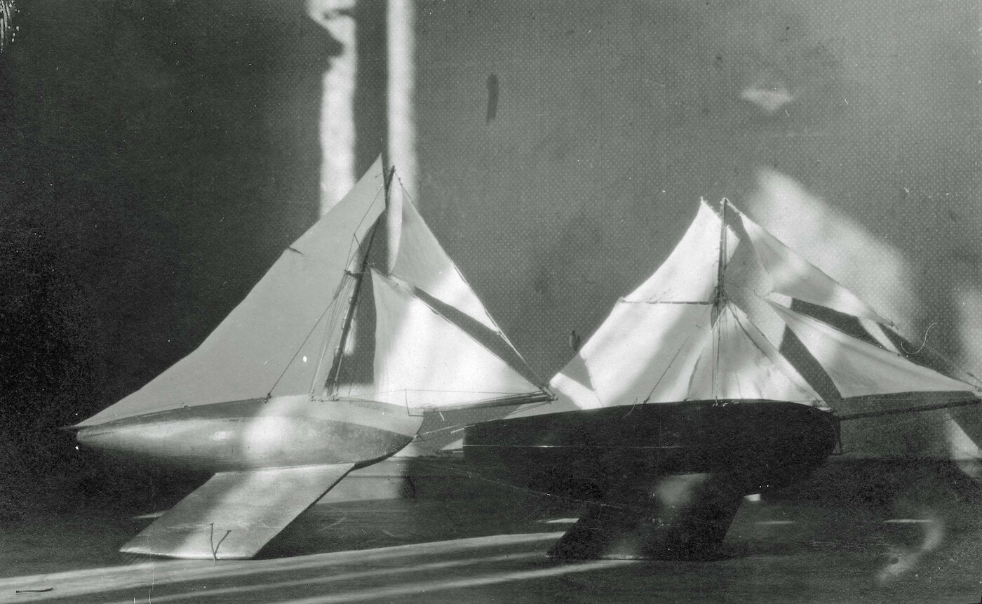 Two Model Yachts placed on a Table