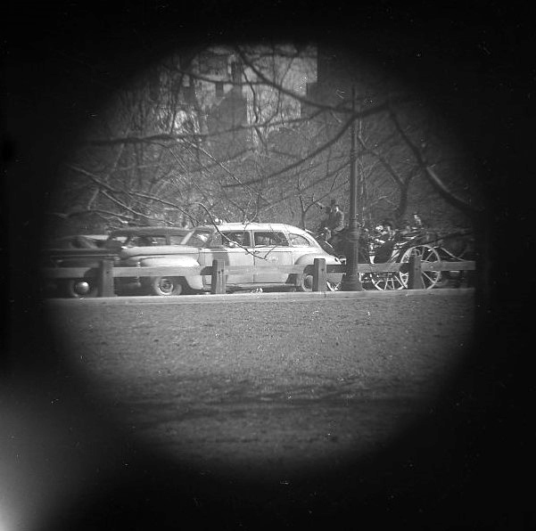 Central Park. Car & Horse Hack [Telescope view]