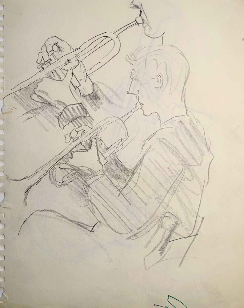 Sketches of Trumpet Player, accent on hands