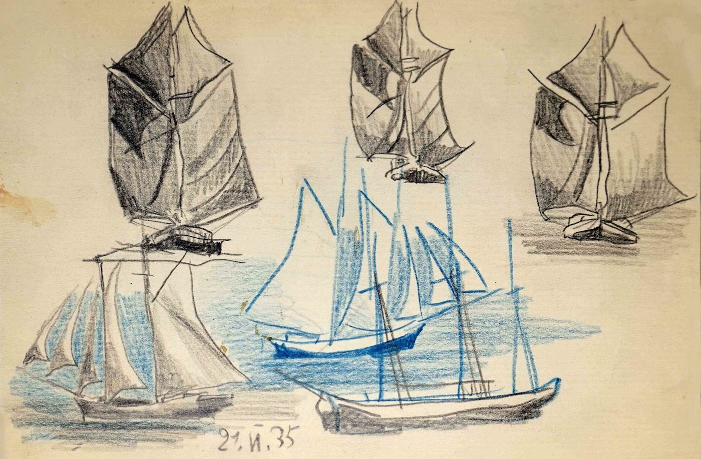 Schooners sketched from the heights of Stockholm-Söder