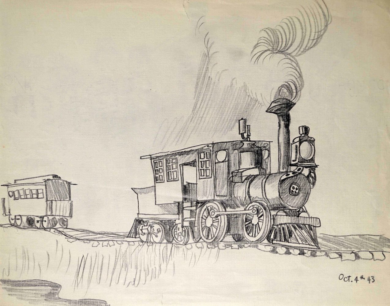 Locomotives. Nostalgic Drawing