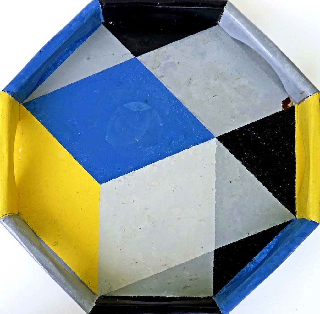 Tablett IV. Design Gelb, Blau, Schwarz und Weiß