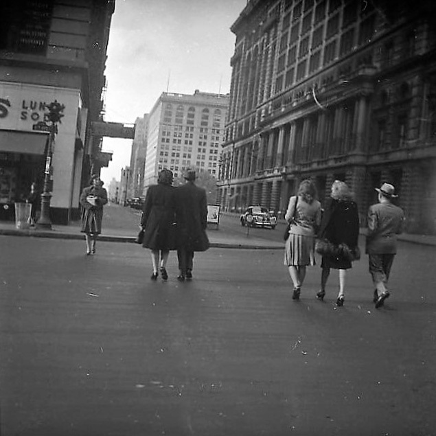 Street Scene. Pedestrians crossing an Avenue Intersection