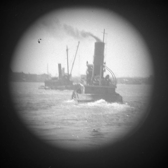 Tugboat, photographed through an Opera-Glass [Telescope view]
