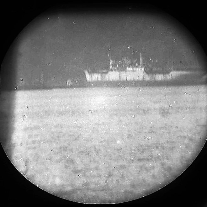 Battle Ship at Anchor [Telescope view]