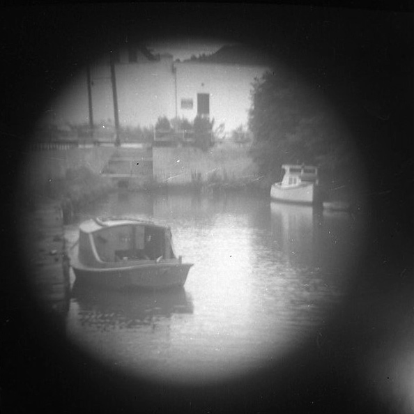 Cabin Boats on the Canal at Center Moriches II [Telescope view]