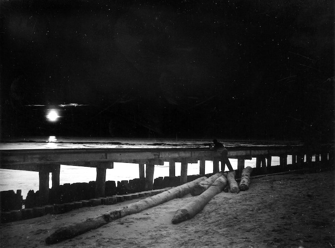 The Beach in Deep. Breakwater being built, Laurence Feininger in the Distance [Nightscape]