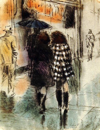 Mädchen im karierten Mantel im Regen*