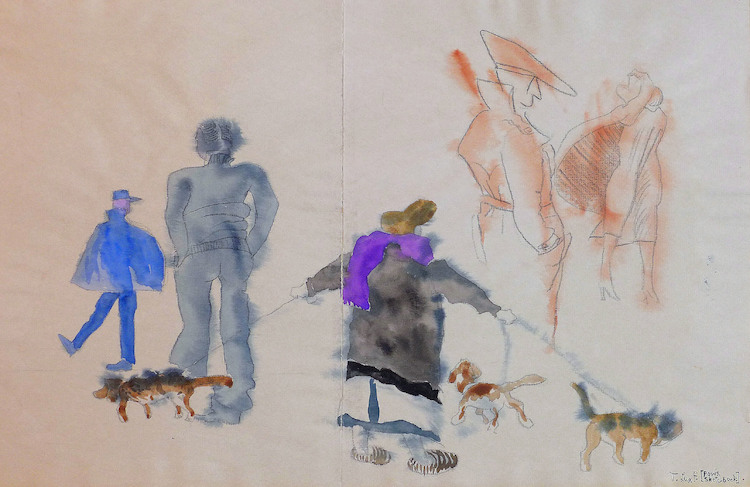 Paris Sketchbook IV. Woman with dogs