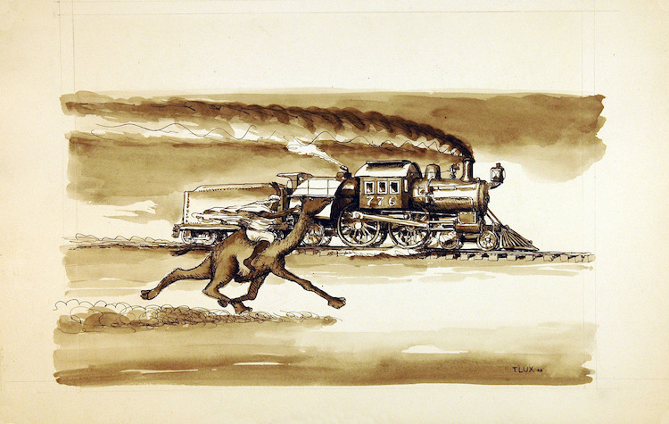 Beduine und Kamel im Wettrennen mit einem Zug*
