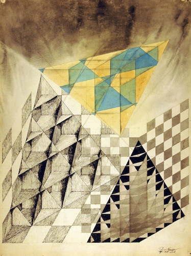 Black and White Pyramids and one Blue and Yellow