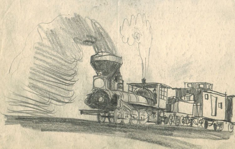 Locomotives. Early American Engine hauling Train of the 60ties