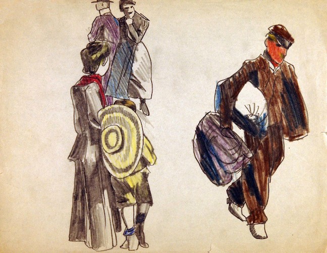 French Sketches. Pedestrians and Porter carrying Luggage