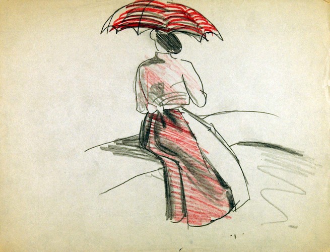 Französische Skizzen. Frau mit Sonnenschirm I