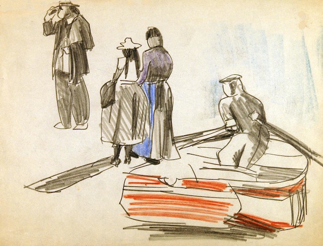 French Sketches. Man in red Rowboat