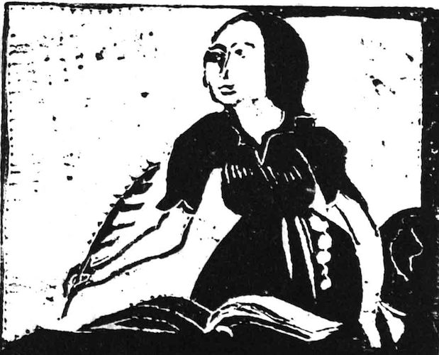 Woman writing 'Emily Dickinson'