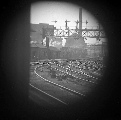 Locomotives of Erie Railroad in Jersey City yard [Telescope view]