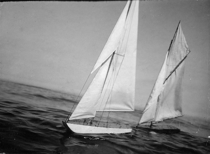 Model yachts in a swell in calm weather