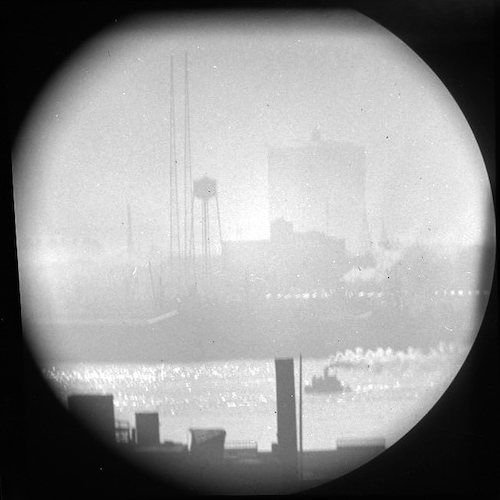 Morning Haze over East River, Puffing Tug (telescope view)