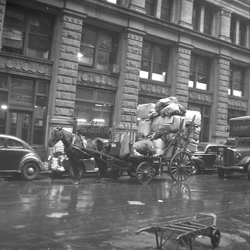Ragpicker's wagon in New York in the Rain