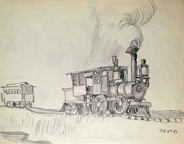 Wehmütige Zeichnung einer Lokomotive*