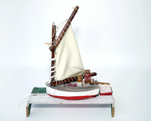 Cat boat with two Sailors, on pedestal