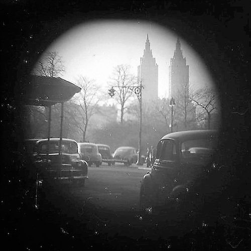 Central Park. View to Upper West Side, The San Remo Building [Telescope view]
