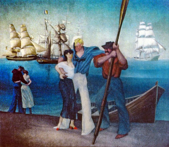 Group of Sailors with a Girl on Beach