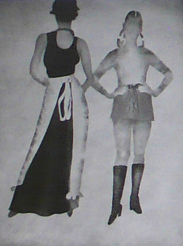 Two Female Figures in Apron and Mini Skirt
