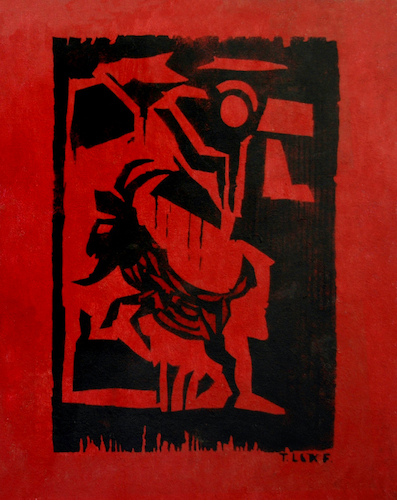 Goat Woodcut. Red