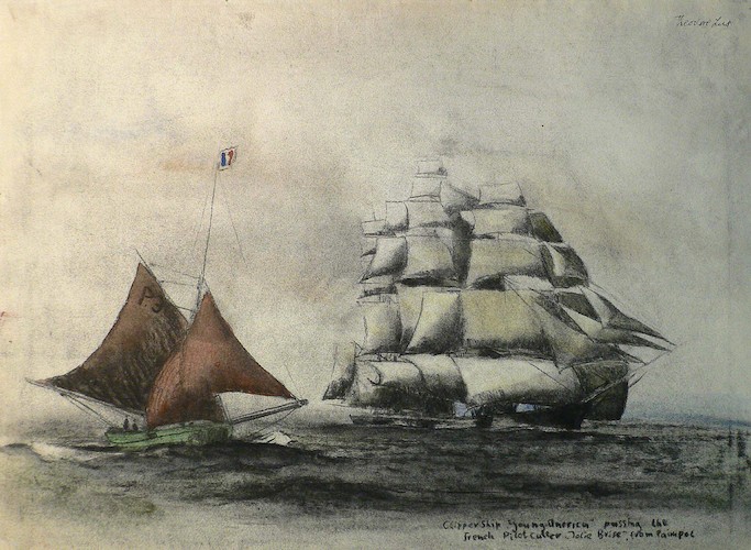 Clipper Ship 'Young America' passing the 'Jolie Brise', from Paimpol